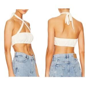 WeWoreWhat Tie Halter Bra Top Ribbed Elastic Trim Ivory Women's Size Large New